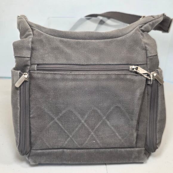 Travelon Gray Canvas Crossbody Security Purse Multi Pocket Durable Travel Bag - Picture 4 of 16
